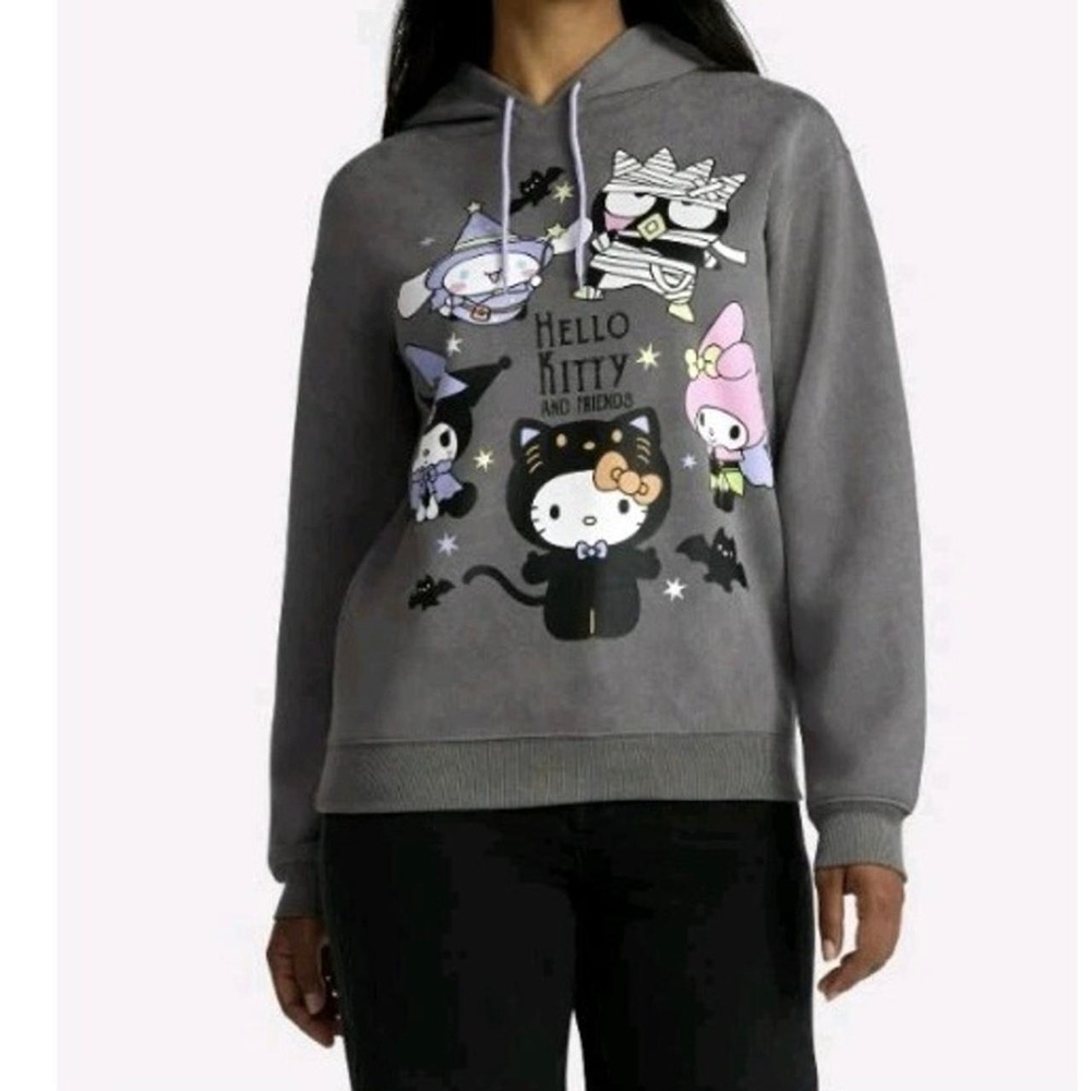 Hello Kitty Halloween Junior's Licensed Hoodie Large Gray/orange/pink